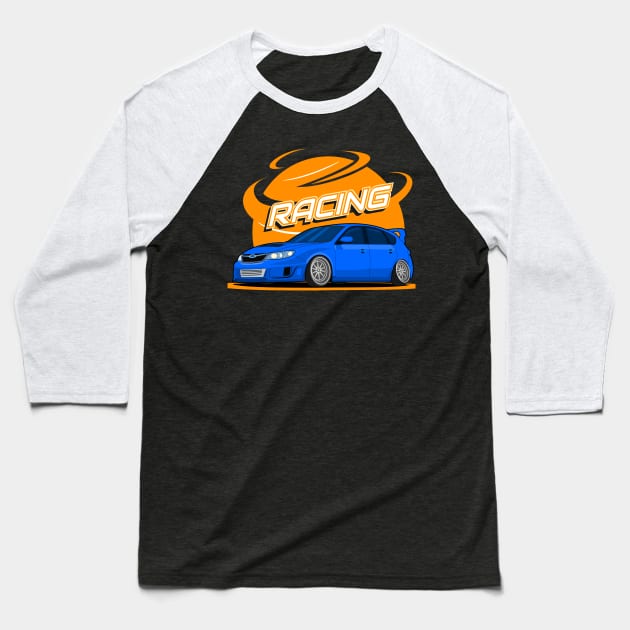 cool blue car with racing typografi Baseball T-Shirt by enha design